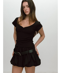 CAP SLEEVE WAVE T-SHIRT / BLACK