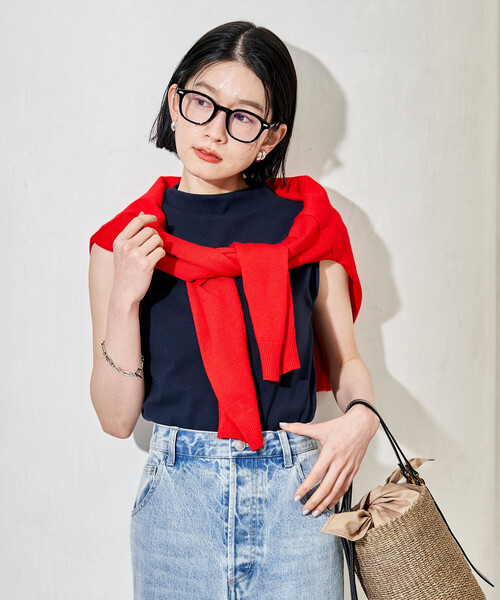 FREAK'S STORE（フリークスストア）の「コットンモダール ボトルネックノースリーブTシャツ（Tシャツ/カットソー・レディース・ネイビー/サックスブルー/ブラウン/ブラック/ホワイト・MEDIUM/SMALL）」の4枚目の写真
