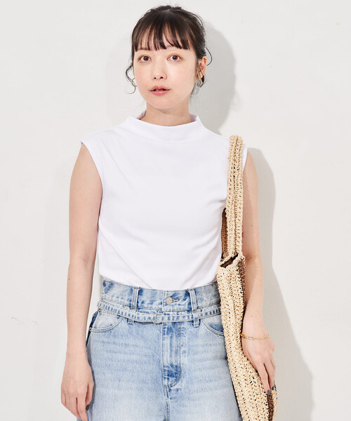 FREAK'S STORE（フリークスストア）の「コットンモダール ボトルネックノースリーブTシャツ（Tシャツ/カットソー・レディース・ネイビー/サックスブルー/ブラウン/ブラック/ホワイト・MEDIUM/SMALL）」の2枚目の写真