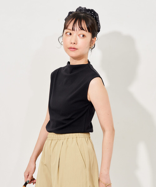 FREAK'S STORE（フリークスストア）の「コットンモダール ボトルネックノースリーブTシャツ（Tシャツ/カットソー・レディース・ネイビー/サックスブルー/ブラウン/ブラック/ホワイト・MEDIUM/SMALL）」の3枚目の写真