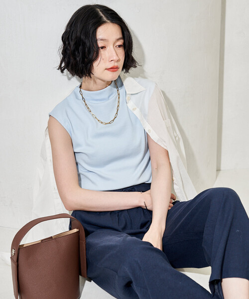 FREAK'S STORE（フリークスストア）の「コットンモダール ボトルネックノースリーブTシャツ（Tシャツ/カットソー・レディース・ネイビー/サックスブルー/ブラウン/ブラック/ホワイト・MEDIUM/SMALL）」の7枚目の写真