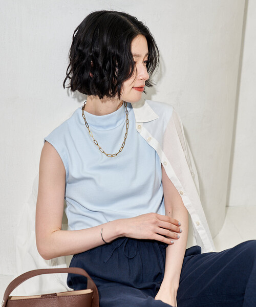 FREAK'S STORE（フリークスストア）の「コットンモダール ボトルネックノースリーブTシャツ（Tシャツ/カットソー・レディース・ネイビー/サックスブルー/ブラウン/ブラック/ホワイト・MEDIUM/SMALL）」の12枚目の写真
