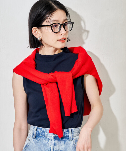 FREAK'S STORE（フリークスストア）の「コットンモダール ボトルネックノースリーブTシャツ（Tシャツ/カットソー・レディース・ネイビー/サックスブルー/ブラウン/ブラック/ホワイト・MEDIUM/SMALL）」の20枚目の写真