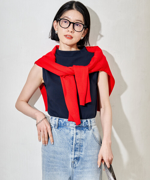 FREAK'S STORE（フリークスストア）の「コットンモダール ボトルネックノースリーブTシャツ（Tシャツ/カットソー・レディース・ネイビー/サックスブルー/ブラウン/ブラック/ホワイト・MEDIUM/SMALL）」の22枚目の写真