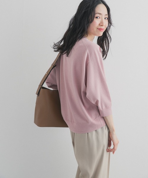 URBAN RESEARCH DOORS（アーバンリサーチドアーズ）の「ウォッシャブルブライトプルオーバー｜春服/春ニット/洗濯可/オフィスカジュアル/通勤（Tシャツ/カットソー・レディース・オートミール/ライトグレー/ピンク・FREE）」の8枚目の写真