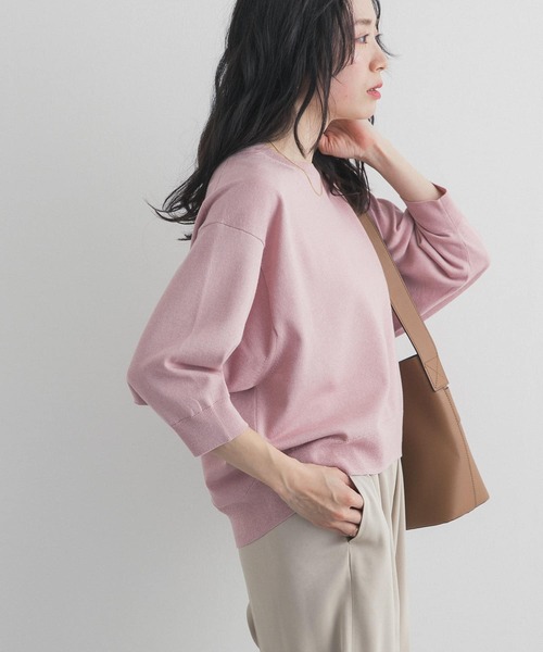 URBAN RESEARCH DOORS（アーバンリサーチドアーズ）の「ウォッシャブルブライトプルオーバー｜春服/春ニット/洗濯可/オフィスカジュアル/通勤（Tシャツ/カットソー・レディース・オートミール/ライトグレー/ピンク・FREE）」の9枚目の写真