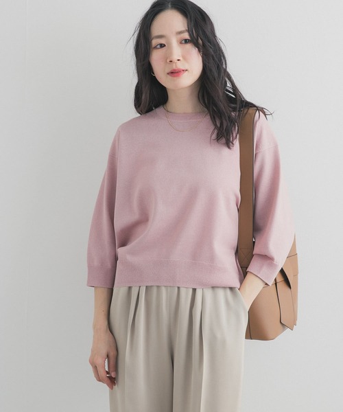 URBAN RESEARCH DOORS（アーバンリサーチドアーズ）の「ウォッシャブルブライトプルオーバー｜春服/春ニット/洗濯可/オフィスカジュアル/通勤（Tシャツ/カットソー・レディース・オートミール/ライトグレー/ピンク・FREE）」の10枚目の写真