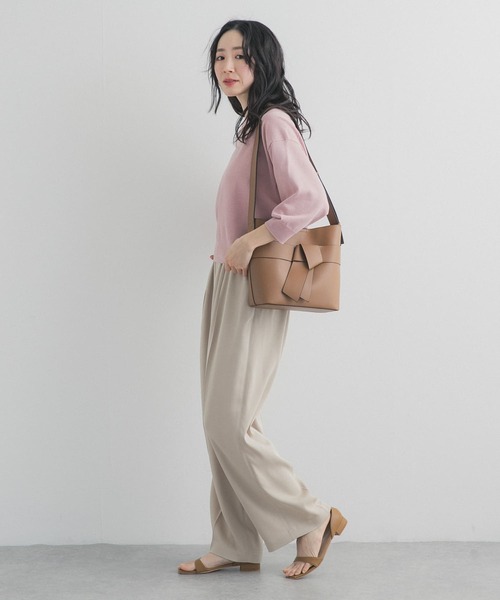 URBAN RESEARCH DOORS（アーバンリサーチドアーズ）の「ウォッシャブルブライトプルオーバー｜春服/春ニット/洗濯可/オフィスカジュアル/通勤（Tシャツ/カットソー・レディース・オートミール/ライトグレー/ピンク・FREE）」の4枚目の写真