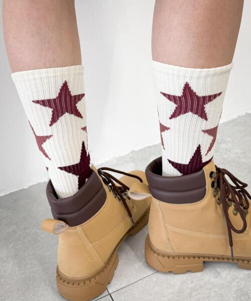 WEGO（ウィゴー）の「WEGO/スターデザインソックス（ソックス/靴下・メンズ・ブラック/オフホワイト・25-27CM）」の4枚目の写真