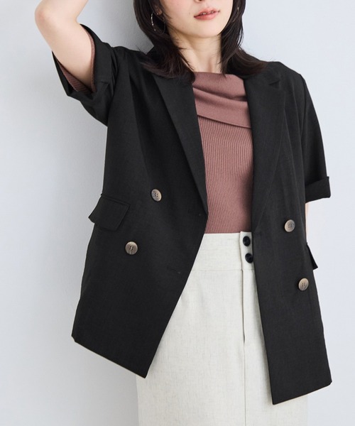 VIS（ビス）の「美easyハーフスリーブダブルジャケット/イージーケア・接触冷感・セットアップ対応（テーラードジャケット・レディース・キナリ/グレー/ブラック・S/M）」の2枚目の写真