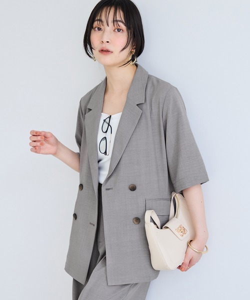 VIS（ビス）の「美easyハーフスリーブダブルジャケット/イージーケア・接触冷感・セットアップ対応（テーラードジャケット・レディース・キナリ/グレー/ブラック・S/M）」の6枚目の写真