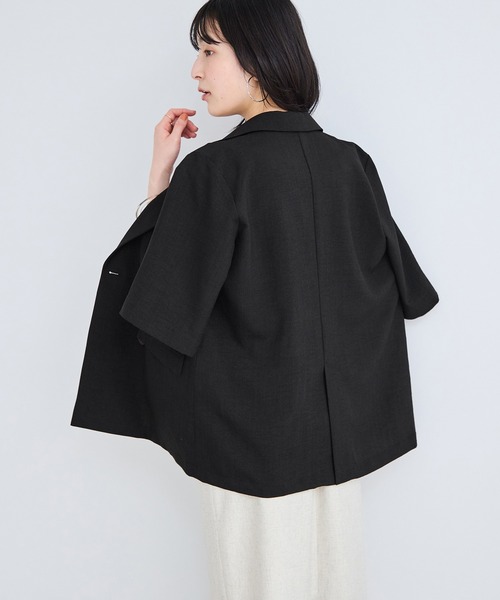 VIS（ビス）の「美easyハーフスリーブダブルジャケット/イージーケア・接触冷感・セットアップ対応（テーラードジャケット・レディース・キナリ/グレー/ブラック・S/M）」の4枚目の写真