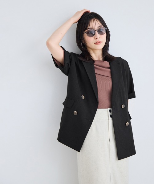 VIS（ビス）の「美easyハーフスリーブダブルジャケット/イージーケア・接触冷感・セットアップ対応（テーラードジャケット・レディース・キナリ/グレー/ブラック・S/M）」の5枚目の写真