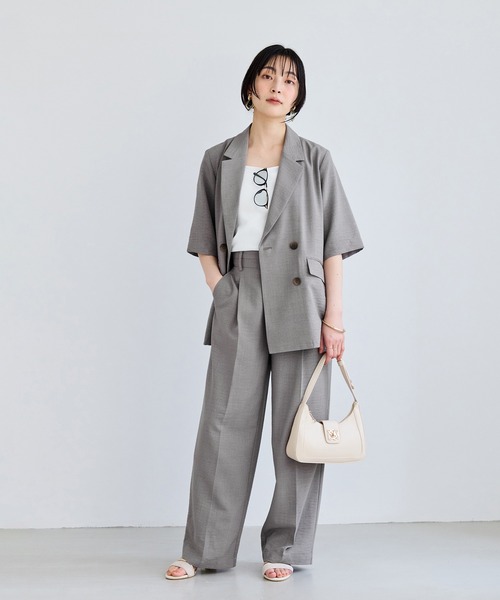 VIS（ビス）の「美easyハーフスリーブダブルジャケット/イージーケア・接触冷感・セットアップ対応（テーラードジャケット・レディース・キナリ/グレー/ブラック・S/M）」の11枚目の写真