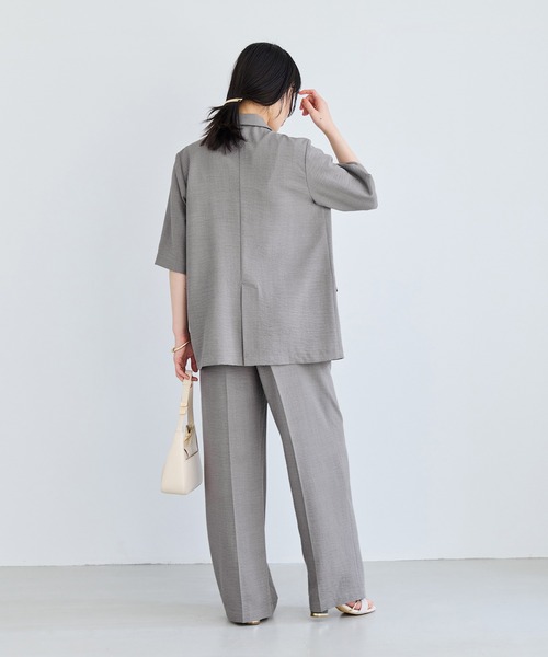 VIS（ビス）の「美easyハーフスリーブダブルジャケット/イージーケア・接触冷感・セットアップ対応（テーラードジャケット・レディース・キナリ/グレー/ブラック・S/M）」の12枚目の写真