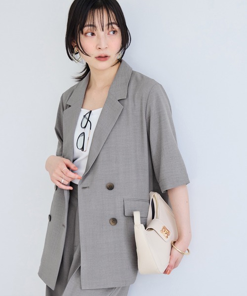 VIS（ビス）の「美easyハーフスリーブダブルジャケット/イージーケア・接触冷感・セットアップ対応（テーラードジャケット・レディース・キナリ/グレー/ブラック・S/M）」の7枚目の写真