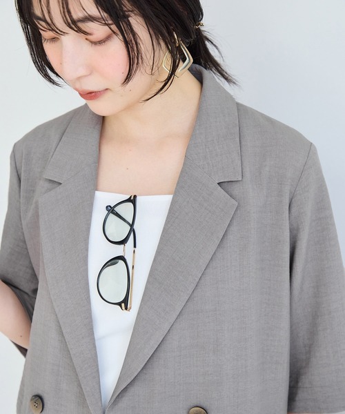 VIS（ビス）の「美easyハーフスリーブダブルジャケット/イージーケア・接触冷感・セットアップ対応（テーラードジャケット・レディース・キナリ/グレー/ブラック・S/M）」の8枚目の写真