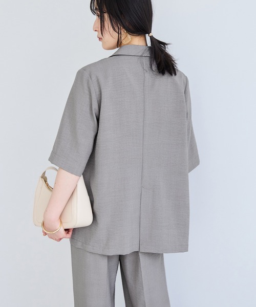 VIS（ビス）の「美easyハーフスリーブダブルジャケット/イージーケア・接触冷感・セットアップ対応（テーラードジャケット・レディース・キナリ/グレー/ブラック・S/M）」の9枚目の写真