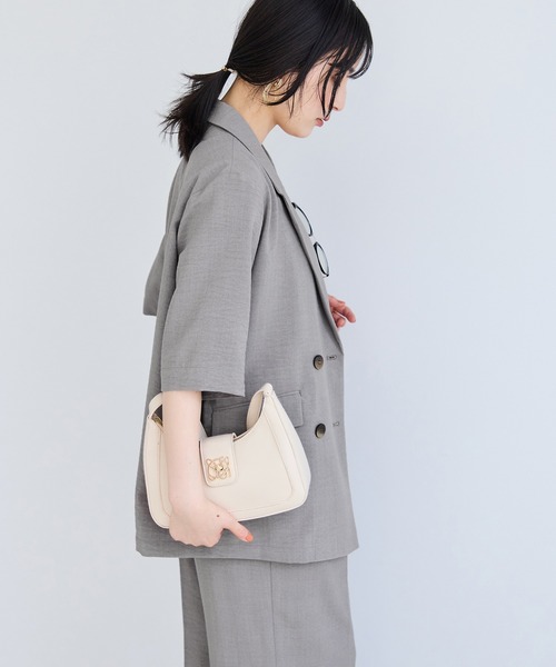 VIS（ビス）の「美easyハーフスリーブダブルジャケット/イージーケア・接触冷感・セットアップ対応（テーラードジャケット・レディース・キナリ/グレー/ブラック・S/M）」の10枚目の写真