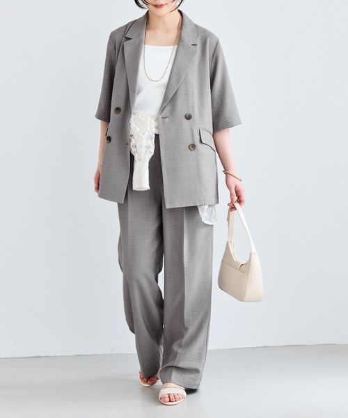 VIS（ビス）の「美easyハーフスリーブダブルジャケット/イージーケア・接触冷感・セットアップ対応（テーラードジャケット・レディース・キナリ/グレー/ブラック・S/M）」の14枚目の写真