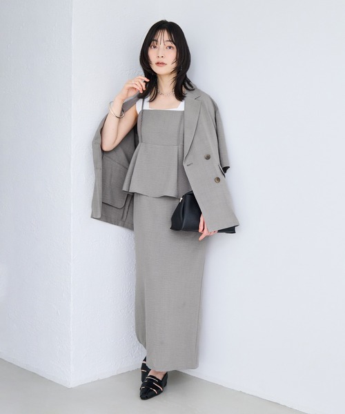 VIS（ビス）の「美easyハーフスリーブダブルジャケット/イージーケア・接触冷感・セットアップ対応（テーラードジャケット・レディース・キナリ/グレー/ブラック・S/M）」の15枚目の写真