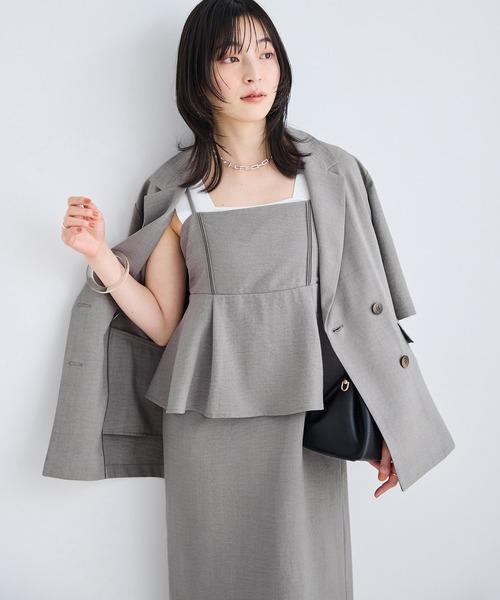 VIS（ビス）の「美easyハーフスリーブダブルジャケット/イージーケア・接触冷感・セットアップ対応（テーラードジャケット・レディース・キナリ/グレー/ブラック・S/M）」の16枚目の写真
