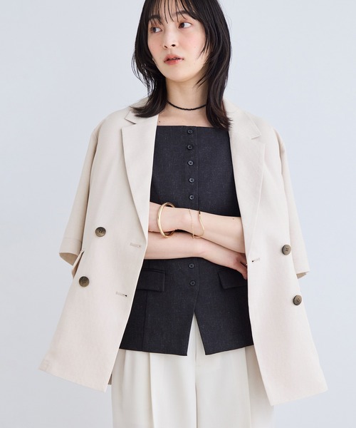 VIS（ビス）の「美easyハーフスリーブダブルジャケット/イージーケア・接触冷感・セットアップ対応（テーラードジャケット・レディース・キナリ/グレー/ブラック・S/M）」の18枚目の写真