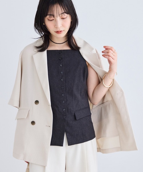 VIS（ビス）の「美easyハーフスリーブダブルジャケット/イージーケア・接触冷感・セットアップ対応（テーラードジャケット・レディース・キナリ/グレー/ブラック・S/M）」の19枚目の写真