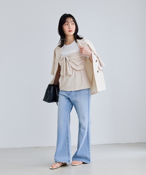 VIS（ビス）の「美easyハーフスリーブダブルジャケット/イージーケア・接触冷感・セットアップ対応（テーラードジャケット・レディース・キナリ/グレー/ブラック・S/M）」の20枚目の写真