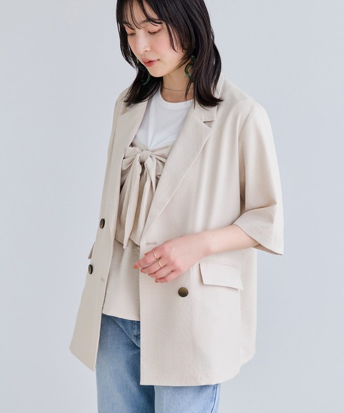 VIS（ビス）の「美easyハーフスリーブダブルジャケット/イージーケア・接触冷感・セットアップ対応（テーラードジャケット・レディース・キナリ/グレー/ブラック・S/M）」の22枚目の写真