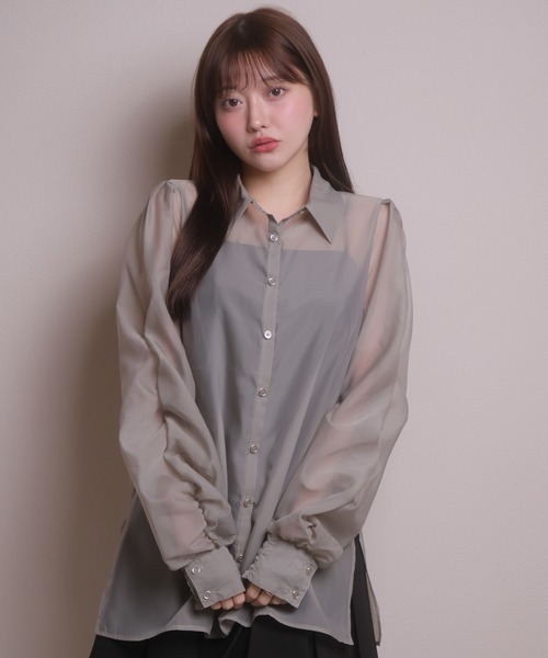 LIPSERVICE(リップサービス)の「UVカット2wayリボンシアーシャツ(シャツ/ブラウス・レディース・ベージュ/ホワイト/ブラック・S/M)」の18枚目の写真