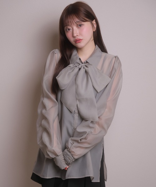 LIPSERVICE(リップサービス)の「UVカット2wayリボンシアーシャツ(シャツ/ブラウス・レディース・ベージュ/ホワイト/ブラック・S/M)」の17枚目の写真