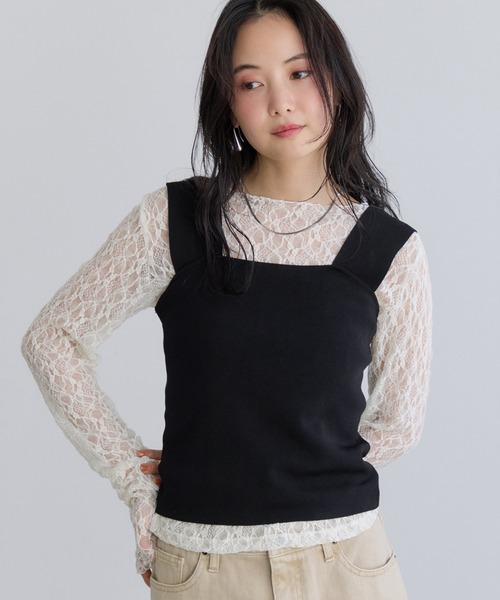 VIS(ビス)の「ICE BEAUTY ワイドショルダーニットインナー/UVケア・イージーケア・接触冷感(キャミソール・レディース・オフホワイト/ブラック/レッド・FREE)」の14枚目の写真