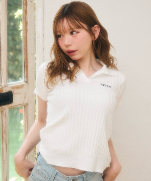 candy pop tee ニット Tシャツ ドット 半袖 シースルー 白 新品 4INT. tシャツ 「レイヤードにおすすめ」ドット レース シースルー