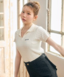 ワンポイントロゴ入り半袖ニット