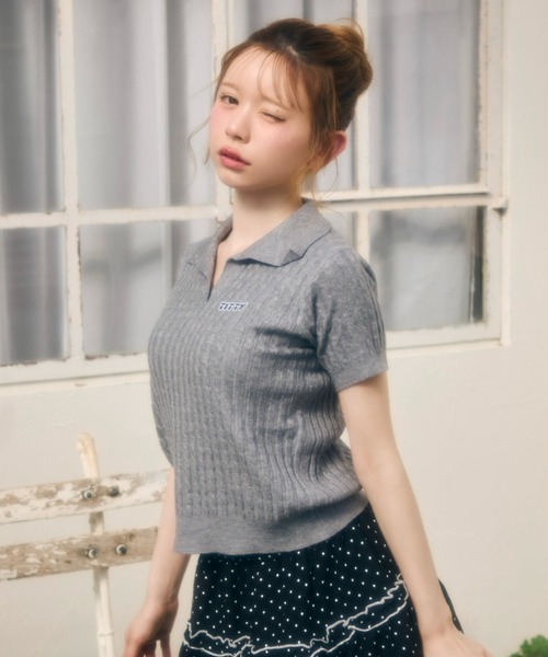candy pop tee ニット Tシャツ ドット 半袖 シースルー 白 新品 セール】ワンポイントロゴ入り半袖ニット（Tシャツ/カットソー