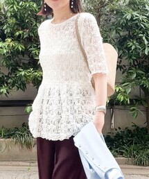 NOLLEY’S Sophi | ウォッシャブルストレッチレースペプラム半袖プルオーバー(シャツ/ブラウス)