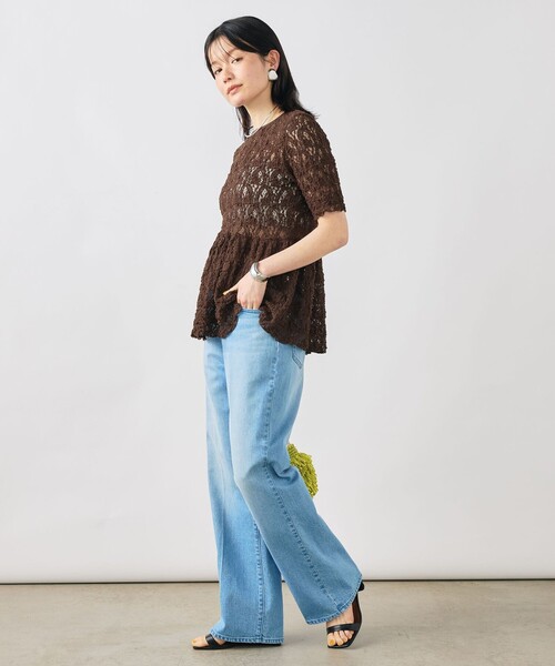 NOLLEY’S Sophi（ノーリーズソフィ）の「ウォッシャブルストレッチレースペプラム半袖プルオーバー（シャツ/ブラウス・レディース・ダークブラウン/ホワイト・38）」の10枚目の写真