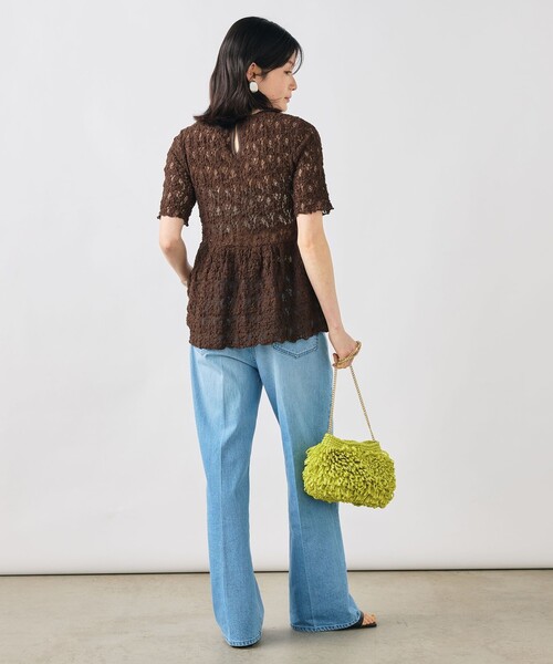 NOLLEY’S Sophi（ノーリーズソフィ）の「ウォッシャブルストレッチレースペプラム半袖プルオーバー（シャツ/ブラウス・レディース・ダークブラウン/ホワイト・38）」の11枚目の写真