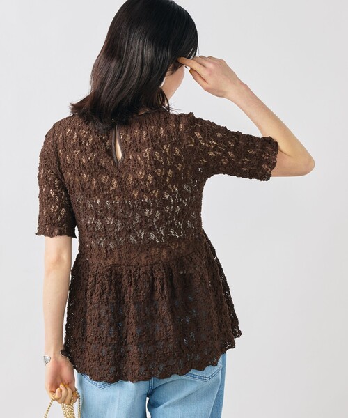 NOLLEY’S Sophi（ノーリーズソフィ）の「ウォッシャブルストレッチレースペプラム半袖プルオーバー（シャツ/ブラウス・レディース・ダークブラウン/ホワイト・38）」の17枚目の写真
