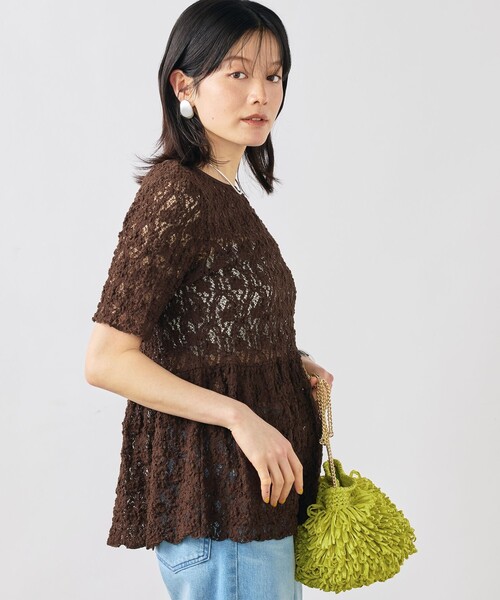 NOLLEY’S Sophi（ノーリーズソフィ）の「ウォッシャブルストレッチレースペプラム半袖プルオーバー（シャツ/ブラウス・レディース・ダークブラウン/ホワイト・38）」の18枚目の写真