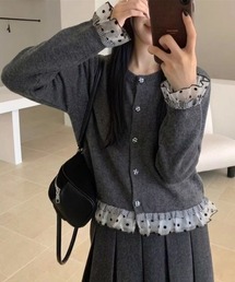 ドット柄 チュールデザイン スプリングニットカーディガン
