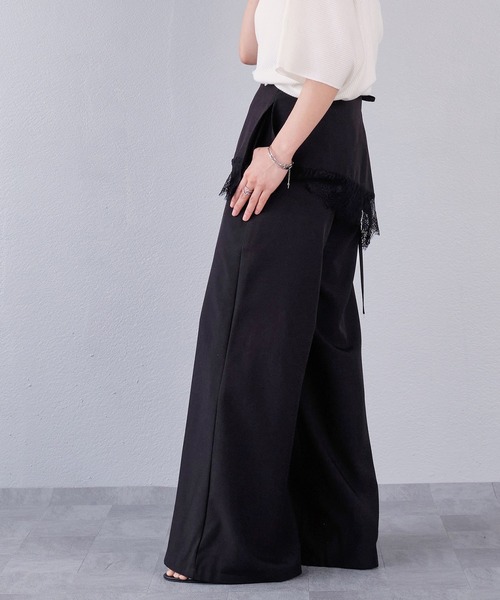murea(ミュレア)の「レース裾アシンメトリーレイヤードルーズワイドパンツ(その他パンツ・レディース・ブラック/グレー・M/S)」の6枚目の写真