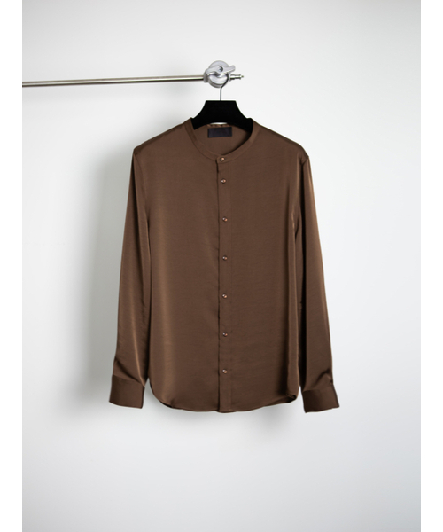 GOZER(ゴーザー)の「Espresso Band Collar Shirt_Brown(シャツ/ブラウス・メンズ・ダークブラウン・MEDIUM/LARGE)」の1枚目の写真