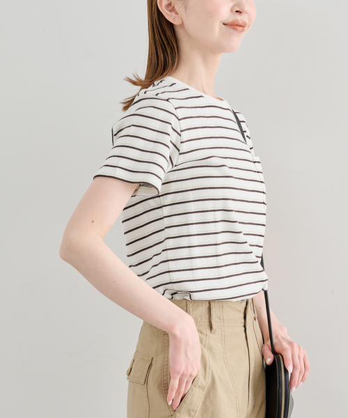 U by SPICK&SPAN(ユーバイスピックアンドスパン)の「ハリヌキリブマルチボーダーTシャツ(Tシャツ/カットソー・レディース・ブラウン/アイボリー・FREE)」の20枚目の写真