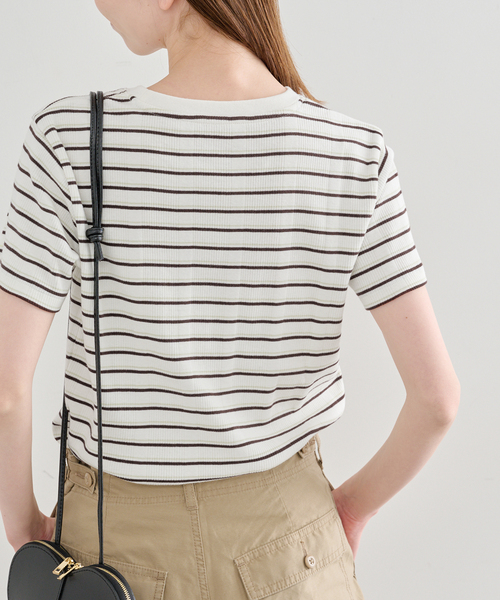 U by SPICK&SPAN(ユーバイスピックアンドスパン)の「ハリヌキリブマルチボーダーTシャツ(Tシャツ/カットソー・レディース・ブラウン/アイボリー・FREE)」の19枚目の写真