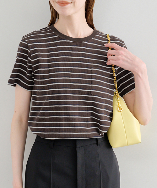 U by SPICK&SPAN(ユーバイスピックアンドスパン)の「ハリヌキリブマルチボーダーTシャツ(Tシャツ/カットソー・レディース・ブラウン/アイボリー・FREE)」の15枚目の写真