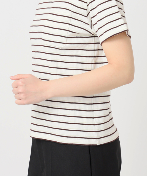 U by SPICK&SPAN(ユーバイスピックアンドスパン)の「ハリヌキリブマルチボーダーTシャツ(Tシャツ/カットソー・レディース・ブラウン/アイボリー・FREE)」の7枚目の写真