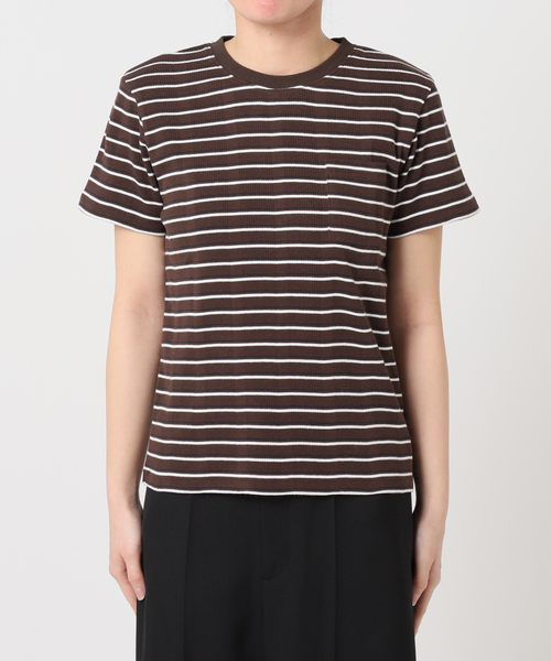 U by SPICK&SPAN(ユーバイスピックアンドスパン)の「ハリヌキリブマルチボーダーTシャツ(Tシャツ/カットソー・レディース・ブラウン/アイボリー・FREE)」の4枚目の写真