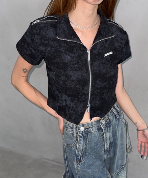Bamm(バム)の「ハーフネックダブルジップコンパクトT(Tシャツ/カットソー・レディース・ホワイト/グレー/ブラック・FREE)」の3枚目の写真
